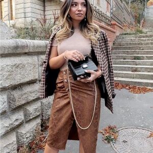 Zara Textured Tan Pencil Skirt